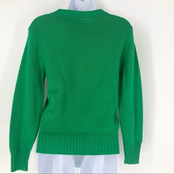 Brand Unknown Vintage Small (no size tag) 80’s Green Cuffed Wool Blend Sweater - Picture 4 of 4